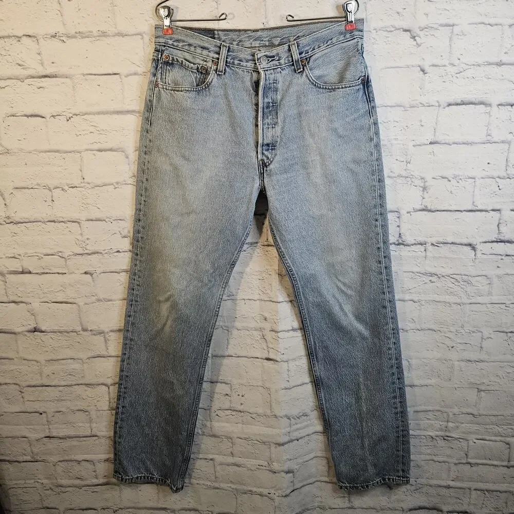 Levi’s 501 Jeans Men’s 34x34 Blue Straight Fit Button Fly Distressed Y2K Yr 2000